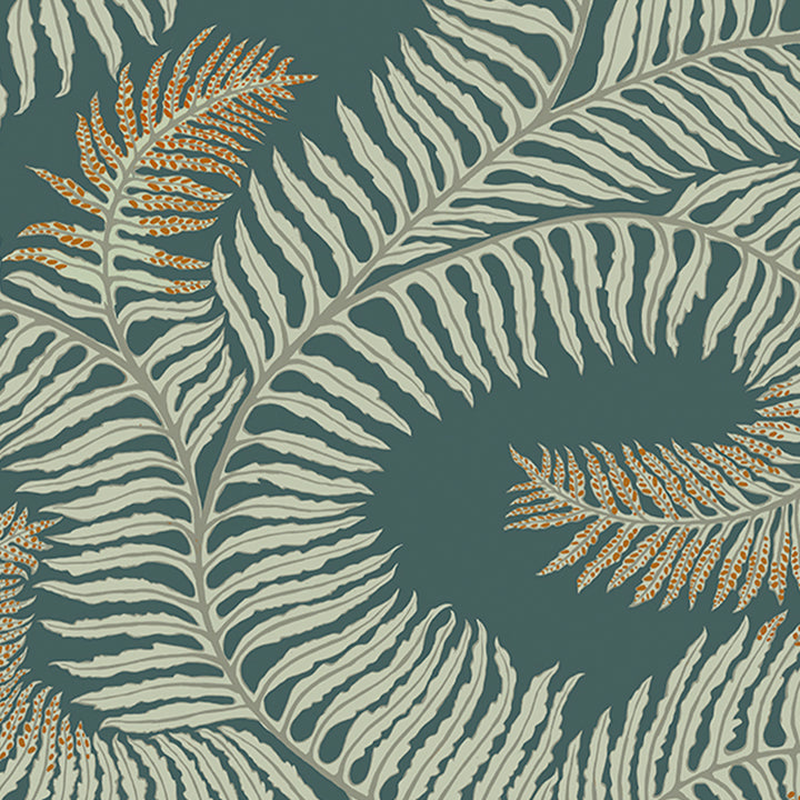 Bombe's-josephine-munsey-fernery-fern-blue-teal-orange-green-wallpaper