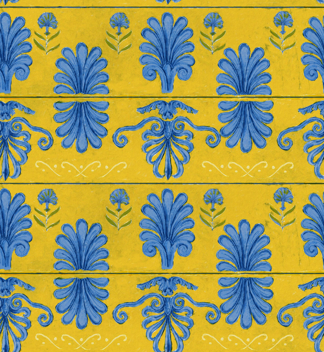 Mykonos-villa-wallpaper-mind-the-gap-yellow-blue-wooden-slats