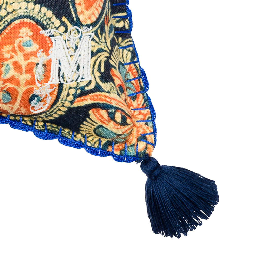 mind the gap linen cushion orange blue tassel 30 x 50 cm