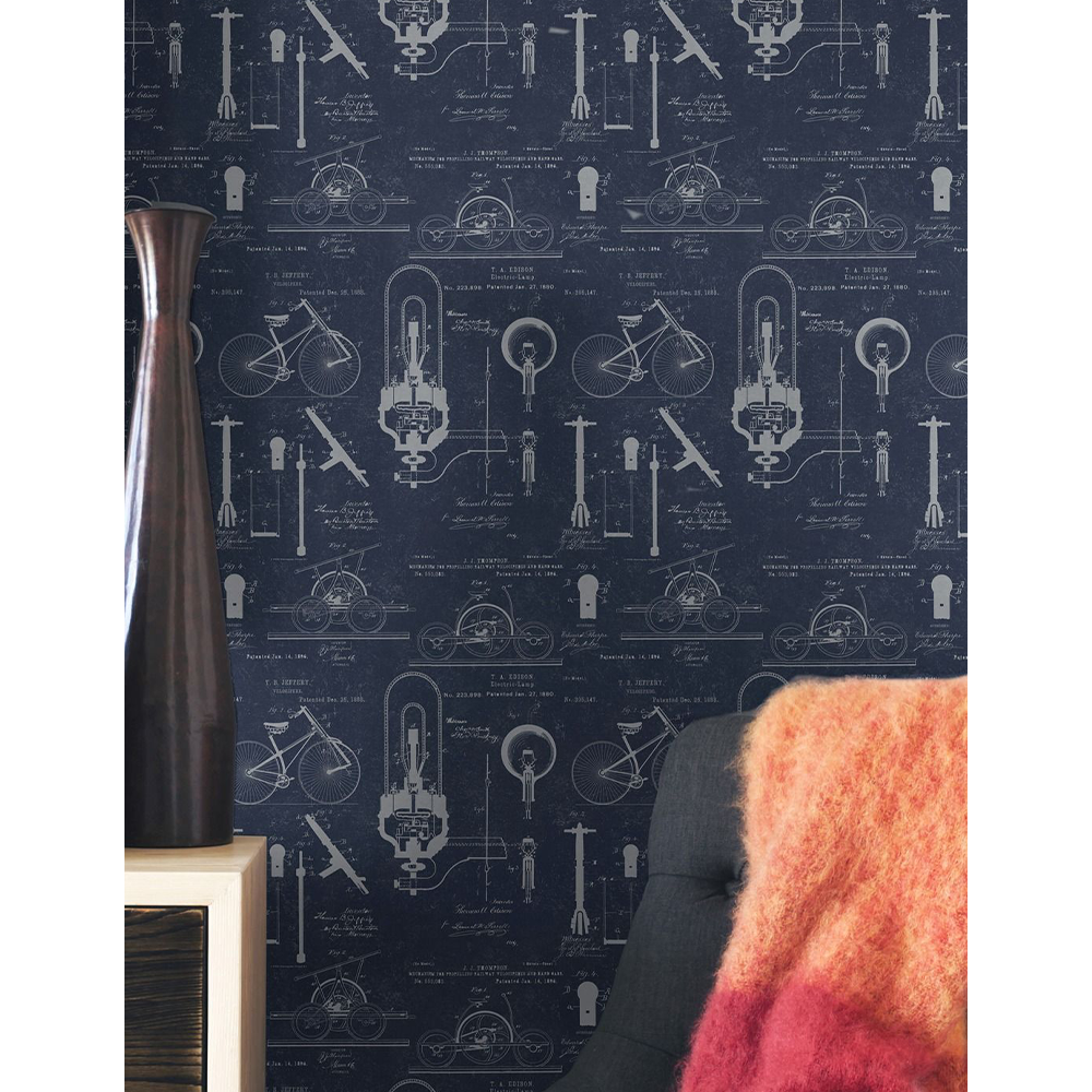 mind-the-gap-patents-blue-wallpaper-vintage-science-collection-famous-inventions-room