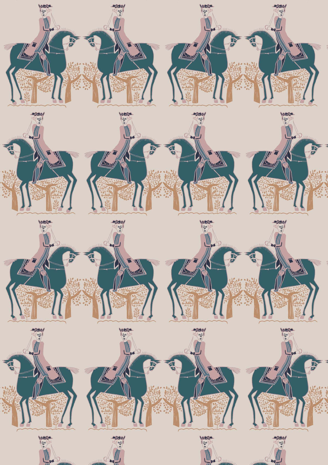 Annika-Reed-Redcoat-tapestry-artisan-printed-wallpaper-ARRC02-horses-printed-man-on-horse