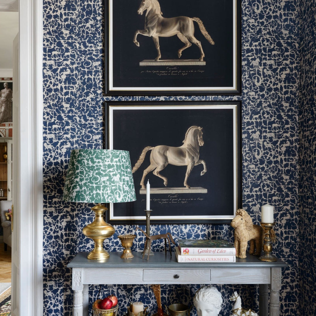 mind-the-gap-royal-hunting-wallpaper-racing-green-navy-blue-gentlemans-corner-collection-illustrated-animal-heraldic-elements-statement