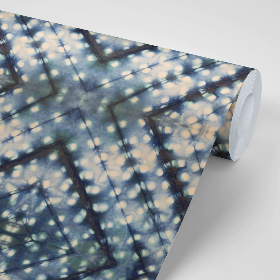 Tatie=lou-wallpaper-Itajime-cross-diamond-gods-eye-style-tie-dye-indigo-blues-geometric-pattern-repeat-wallpaper-selection