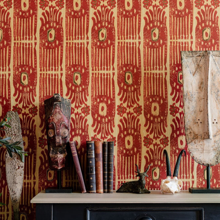 mind-the-gap-tribal-ikat-wallpaper-the-curators-cabinet-collection-south-east-asia-south-america-west-african-textured-maximalist-statement-interior-myrtle-green