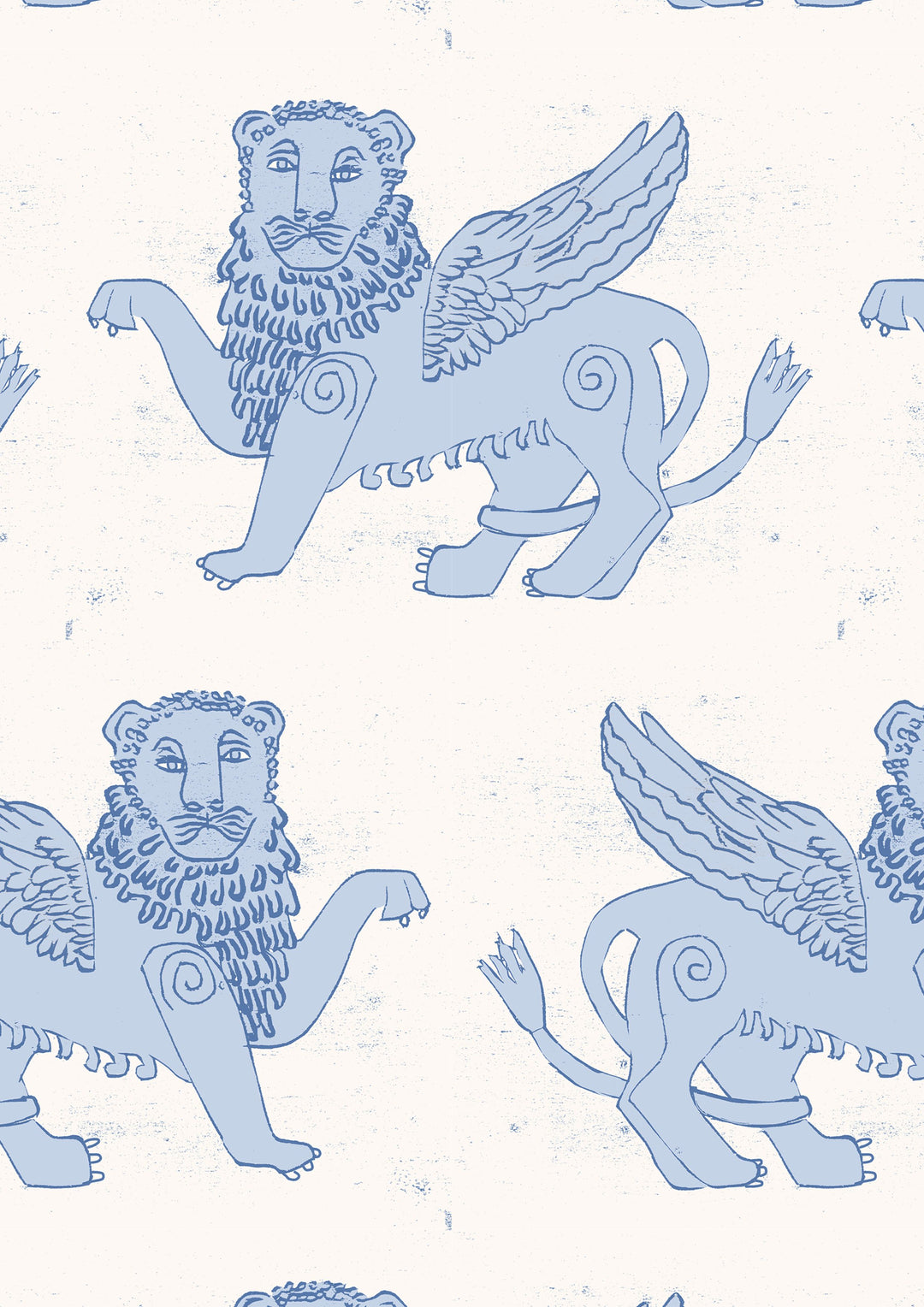 Winged Lion Wallpaper in Delft Blue