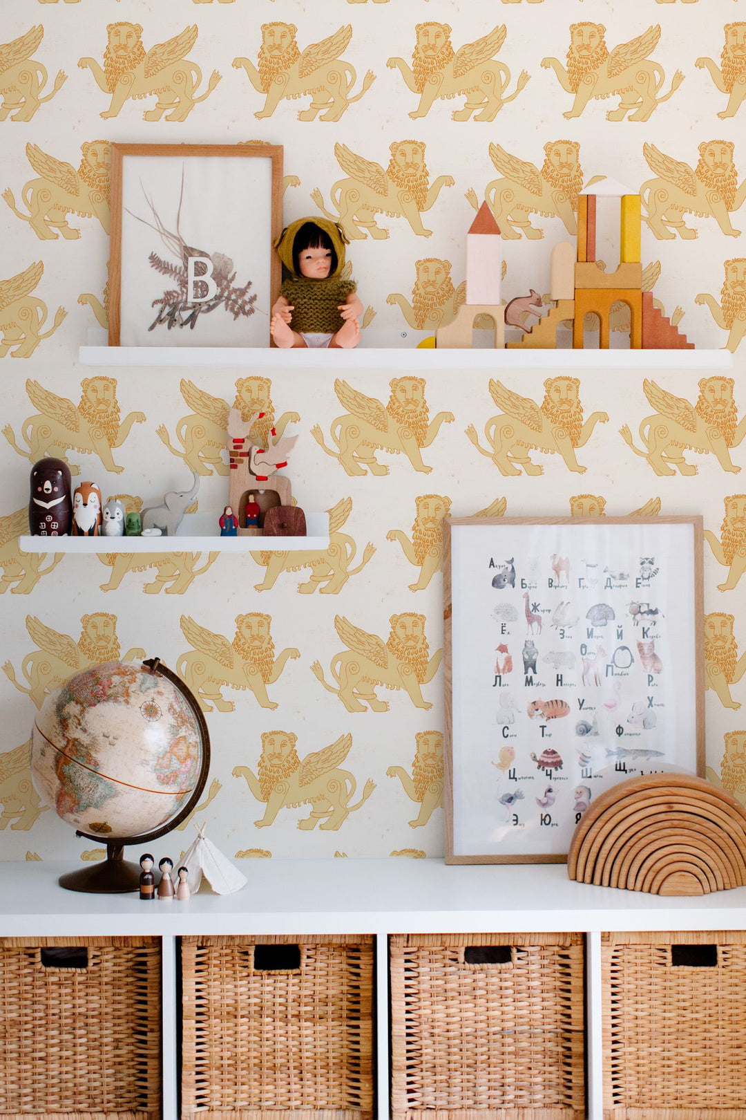 annika-reed-studio-winged-lion-block-printed-wallpaper-yellow-mustard-cream-nursery