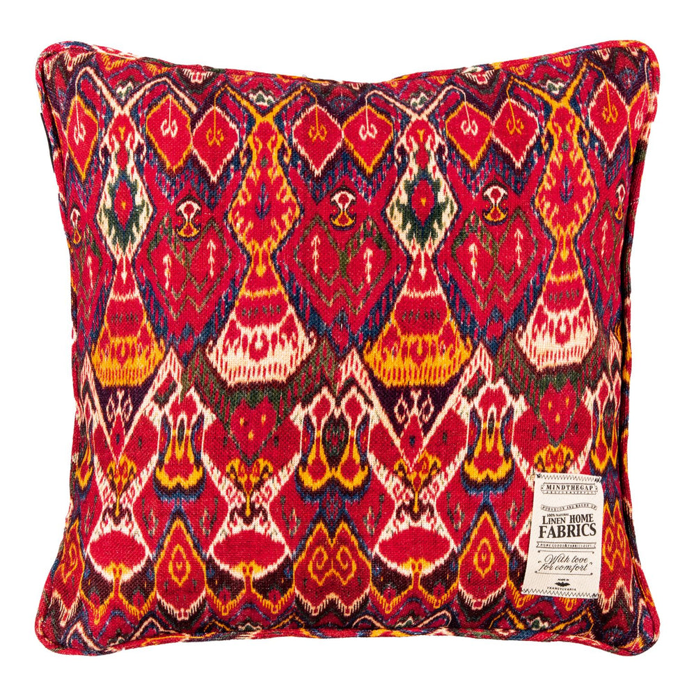 mind the gap embroidered cushion asian crane red black orange multi